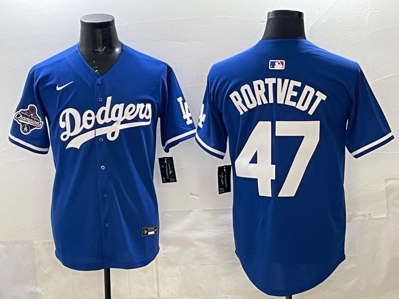Men 2025 Los Angeles Dodgers #47 Rortvedt Blue Game Nike MLB Jersey style 0013